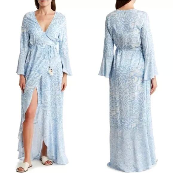 Maaji Blue Maxi Cover-up Kimono Wrap Dress Size S Anthropologie - Picture 3 of 11